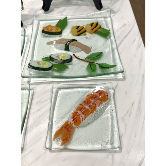 6Pc Duree Designs SUSHI Art Glass Serving Platter Plates Small Appetizer Dishes - Picture 7 of 8